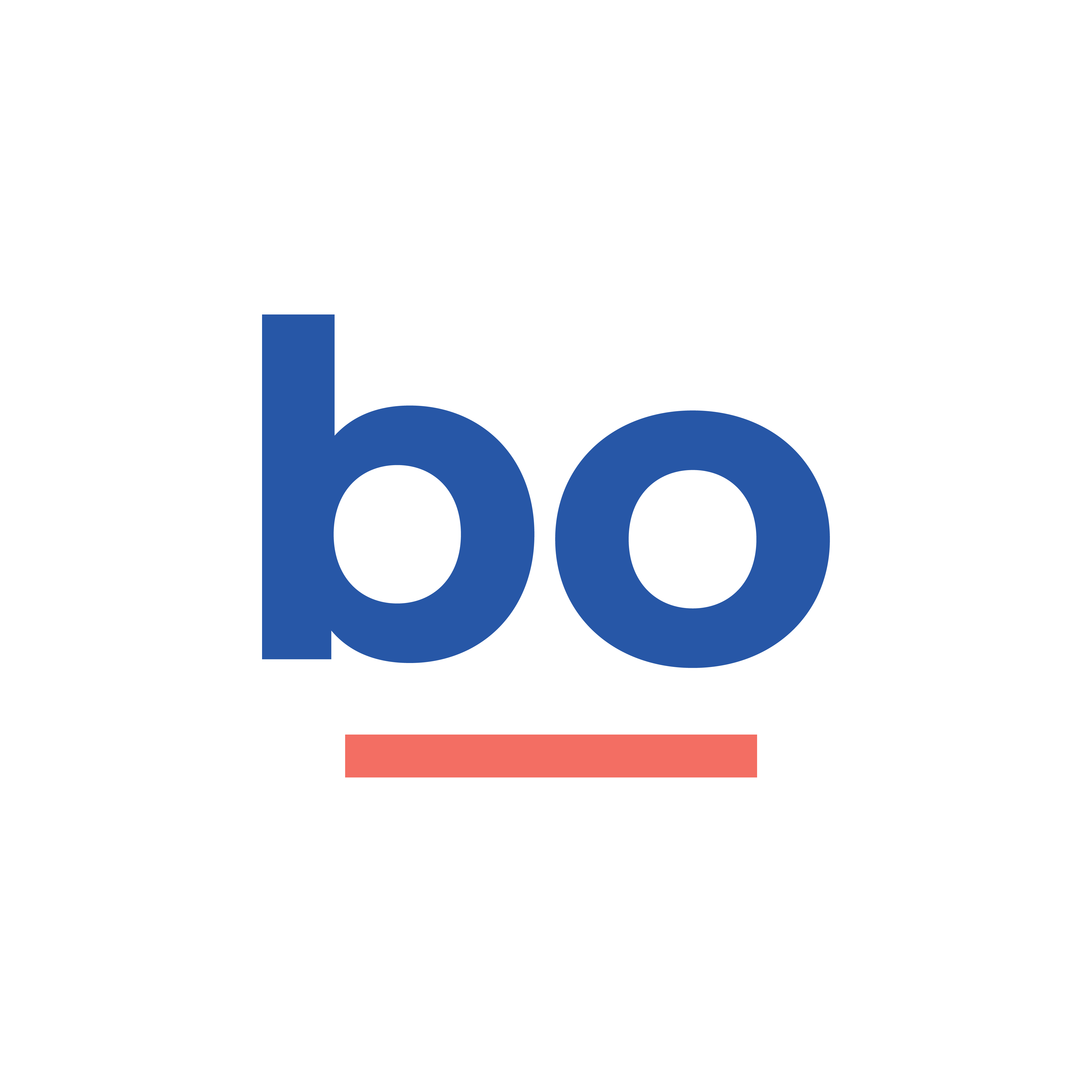 BoredSEO:s bo-märke med två blå bokstäver och en korallfärgad understrykning.