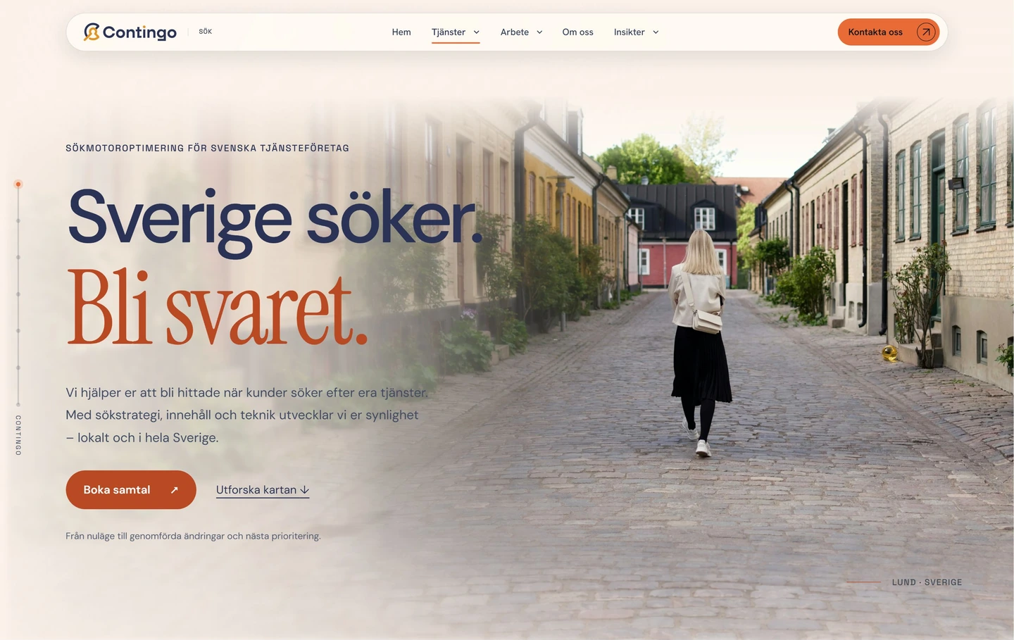 SEO-sidans ljusa gatuvy med rubriken Sverige söker. Bli svaret.